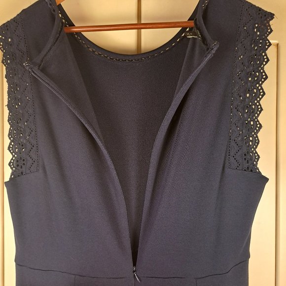 Talbots Women's Navy Cap Sleeve Dress with Ruffle Open Front Cardigan Size XL - Picture 2 of 16